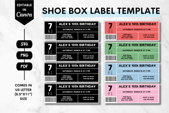 Elevate Your Event with Editable Shoe Box Label Canva Template 3